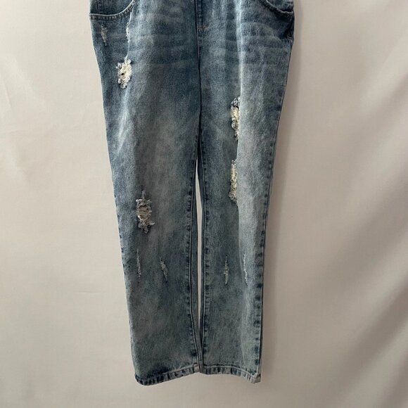 Y2K Forever 21 Womens Blue Distressed Grunge Denim Overall Size L - Picture 3 of 13